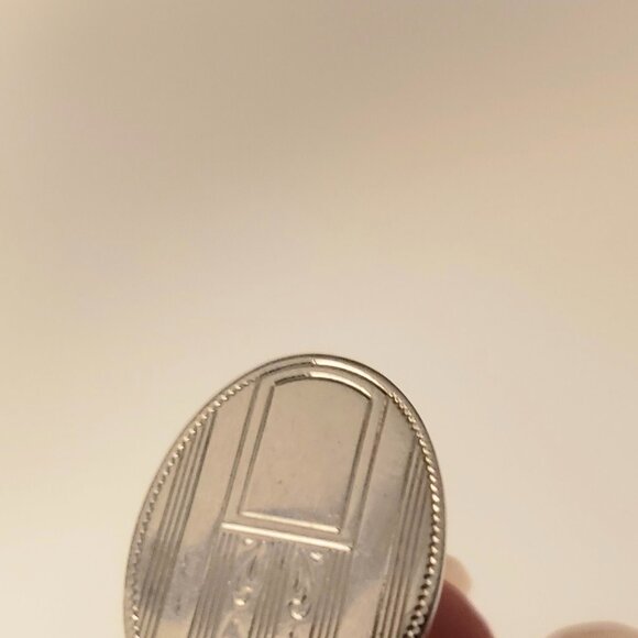 Vintage Men's Silvertone Oval Cufflinks Striped Stripe Scroll Flag - Picture 5 of 7